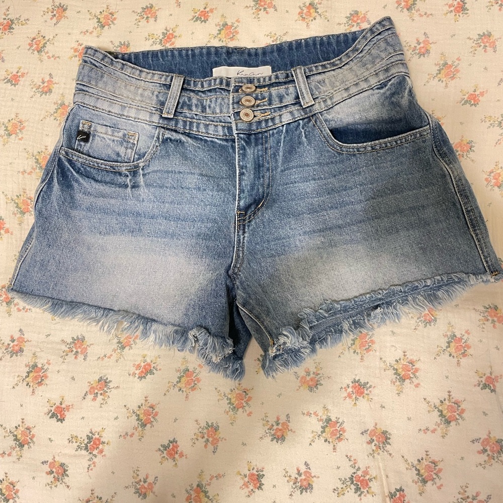 KanCan High Rise Distressed Blue Denim Shorts 7/27 NWT
